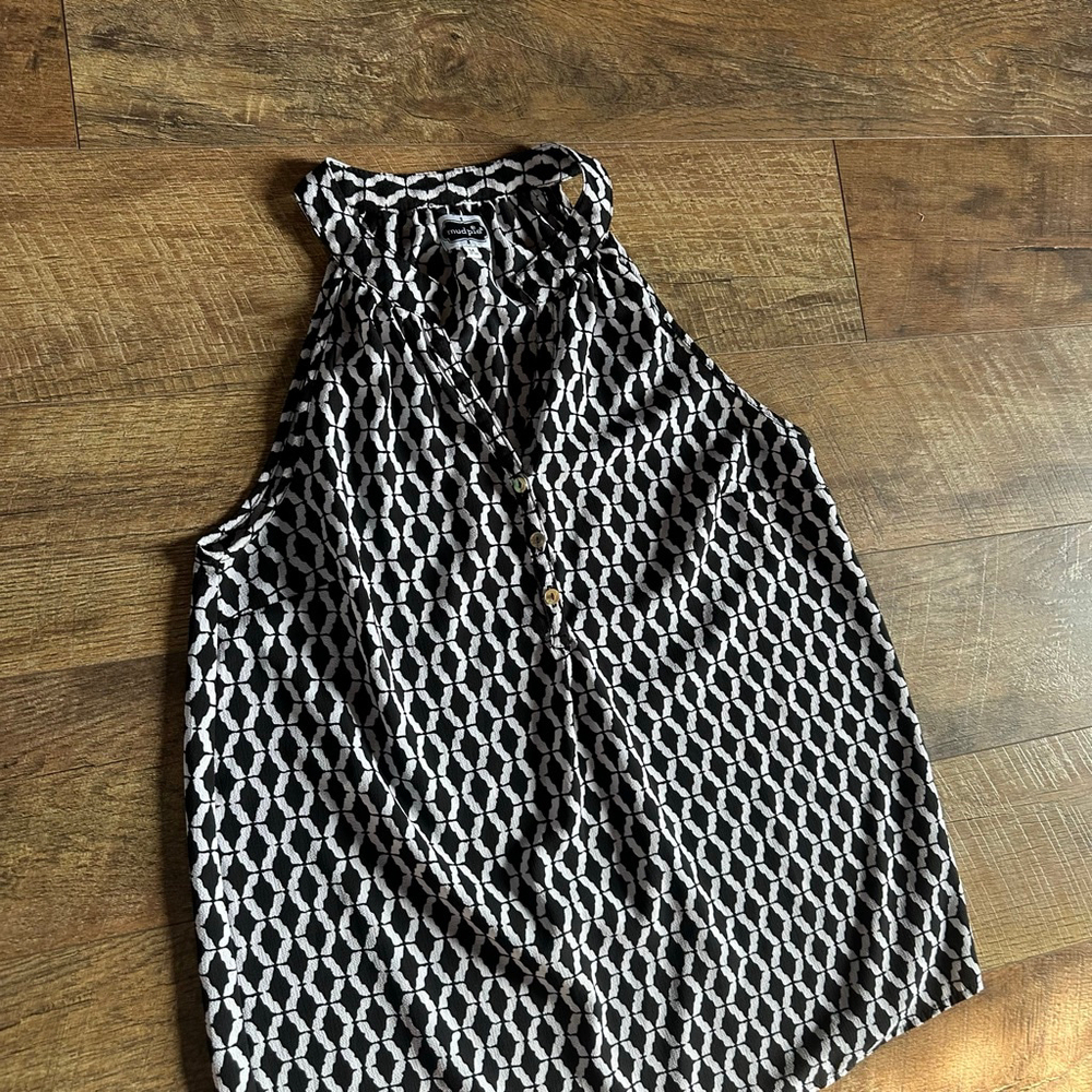 Women's Mud Pie Tank Top M Black White Geometric Halter